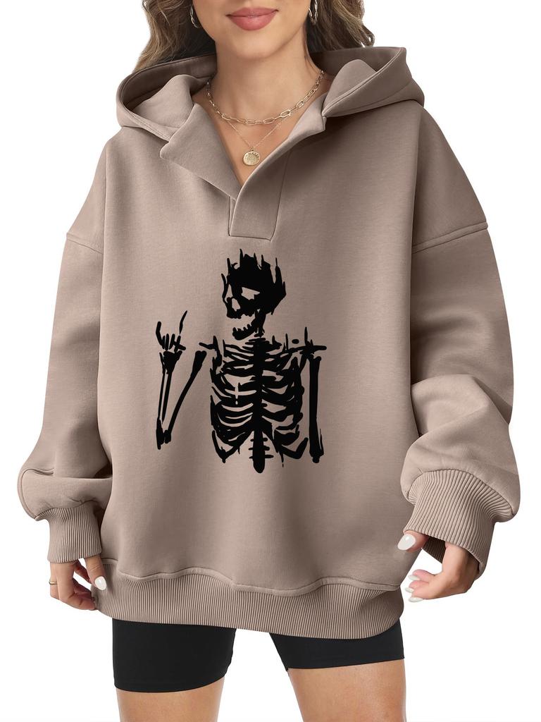 2025 new European and American Halloween women's hooded sweater front and rear pattern winter fleece loose casual