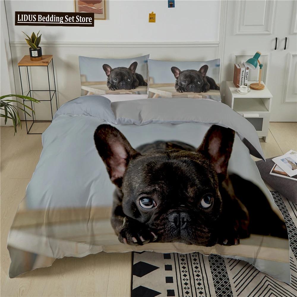 French Bulldog Duvet Cover Set Puppy Bedding Set Bedclothes With Pillowcase Single Double King Queen Size