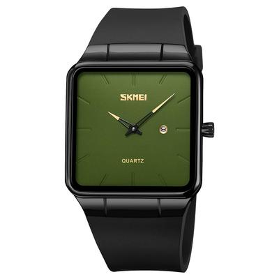Ceas Pătrat Bărbați Curea din Piele Neagră Simplu Subțire la Modă Ceas de Mână Domnesc Impermeabil Business Casual Cadou Masculin Negru Verde