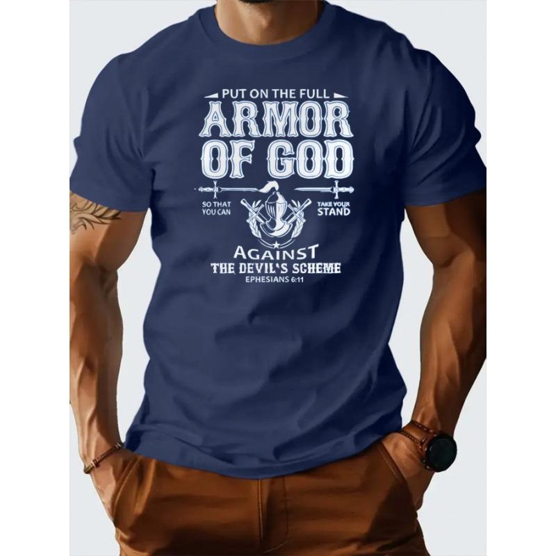 T Shirt For Man 100% Cotton Summer Armor of God Christian Graphic Tee Print Casual Slim Fit Round Neck Short Sleeved T-shirt Top S