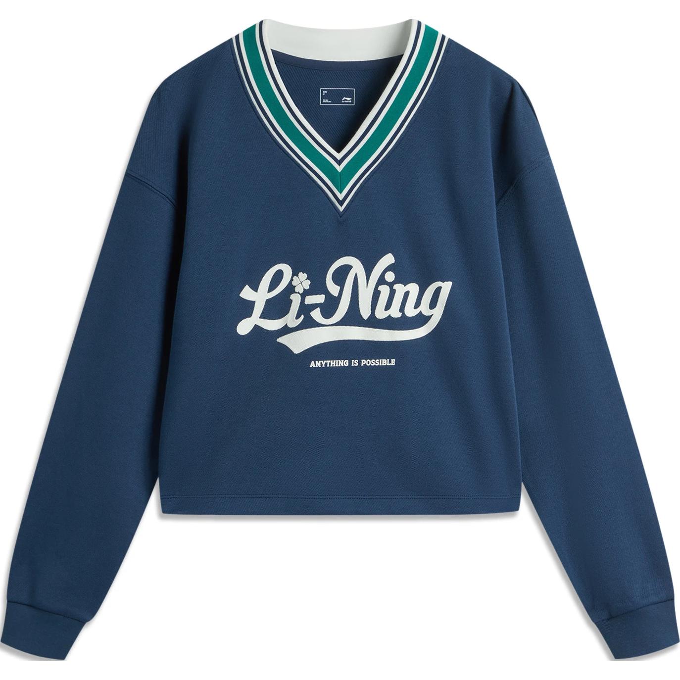 

Li-Ning Серия Спортивный Стиль Блок Цвета V-образный вырез Удобный Дышащий Универсальный Свободный Свитшот Женский свитшот Темно-синий AHSU532-3 XXL