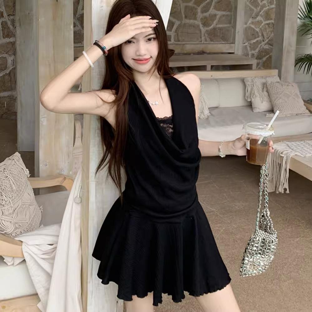 Fake two-piece suspender neck lace dress children 2026 summer new temperament pure desire spice girl waist skirt