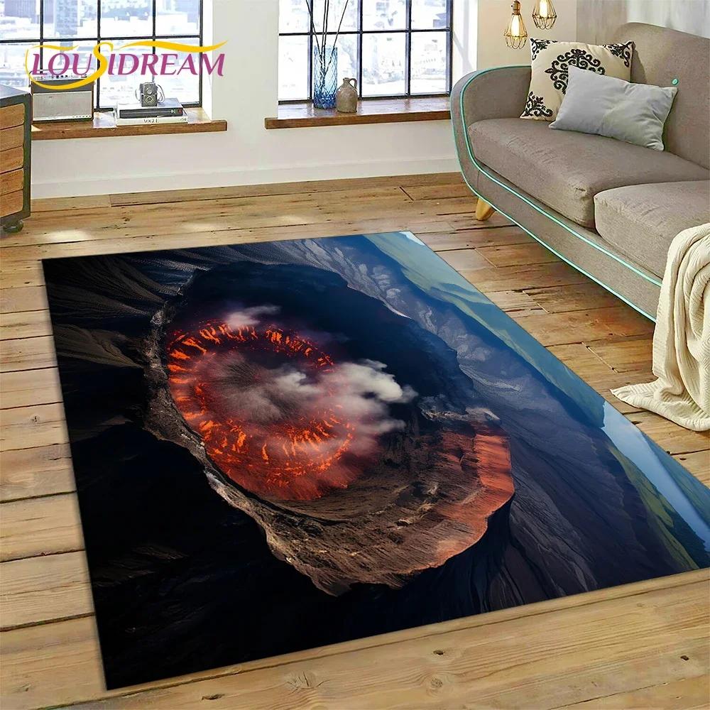 3D Volcano Lava Magma Carpet Rug for Bedroom Living Room Home Sofa Decoration,Children Game Large Decor Floor Mat Non-slip Gift