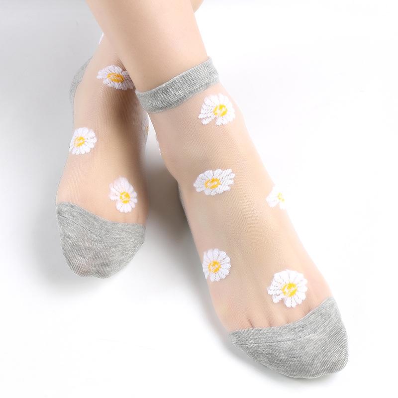 5 Pairs Small Daisy Socks Women's Summer Thin Midtube Invisible Glass Silk Crystal Stockings
