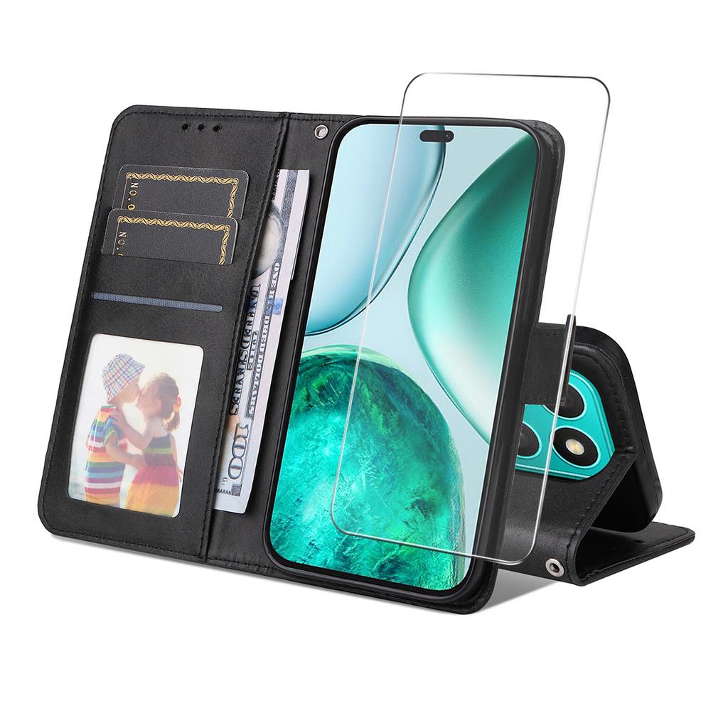 For Honor X8c 4G PU Leather Wallet Case ENKAY HAT PRINCE Phone Stand Cover with Tempered Glass
