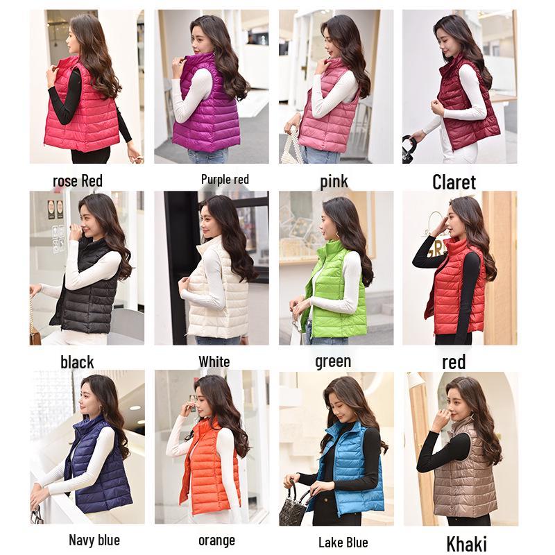 Women's Slim-Fit Lightweight Down Vest - Short Stand-Up Collar, Plus Size, Autumn/Winter 2025