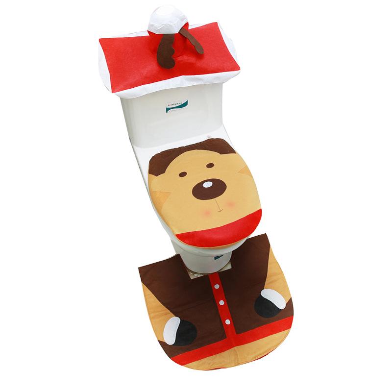 3-Piece Set Christmas Toilet Seat Cover - Santa Claus Snowman Toilet Cover Set - Floor Mat, Tank Lid Cover, Tissue Holder