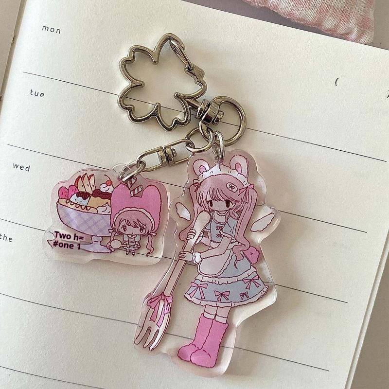 Cartoon Drip Glue Girl Acrylic Keychain Phone Lanyard Kawaii Backpack Pendant Charm Key Hanging Decoration Accessories Gift