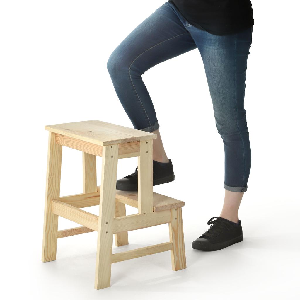 KADAX Wooden Kitchen Stool 50cm Platform With Step Solid