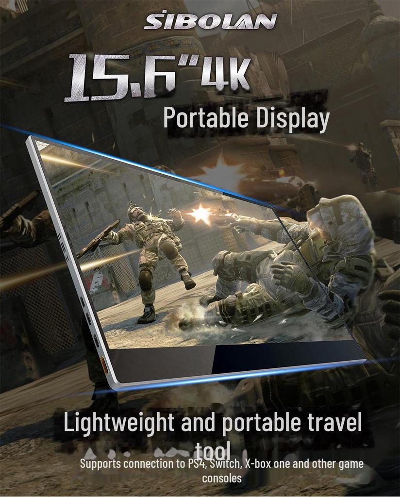 15.6" 4K Touch Portable Gaming Monitor with Built-in Battery for PS4 and Switch