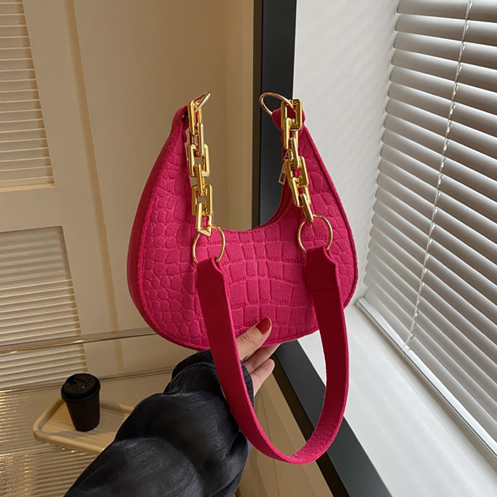 Fashi Felt Cloth Pattern Shoulder Bags For Women Small Handle Underarm Bag Clutch Luxury Solid Color Female Handbag With Purse