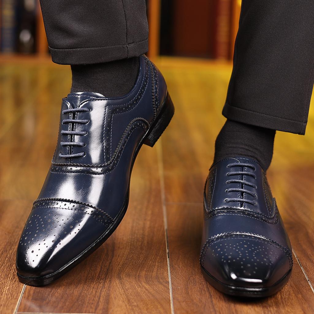 British Gentleman Designer New Men's Lace Up Brogues Oxford Shoes Male Luxury Formal Wedding Prom Dress Homecoming Footwear