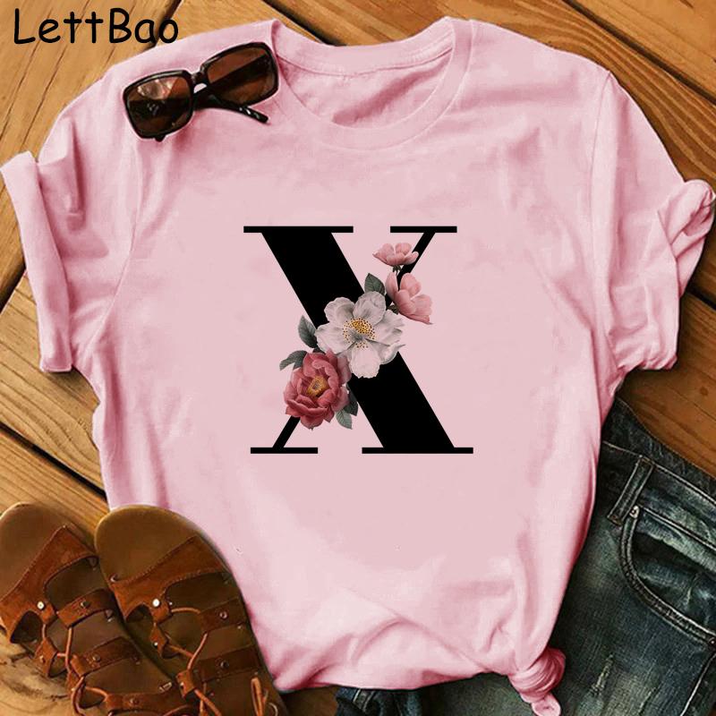 Elegant Vouge Flower Letter Print Women T Sihrt Fashion Comfortable Casaul T Shirt For Women Female
