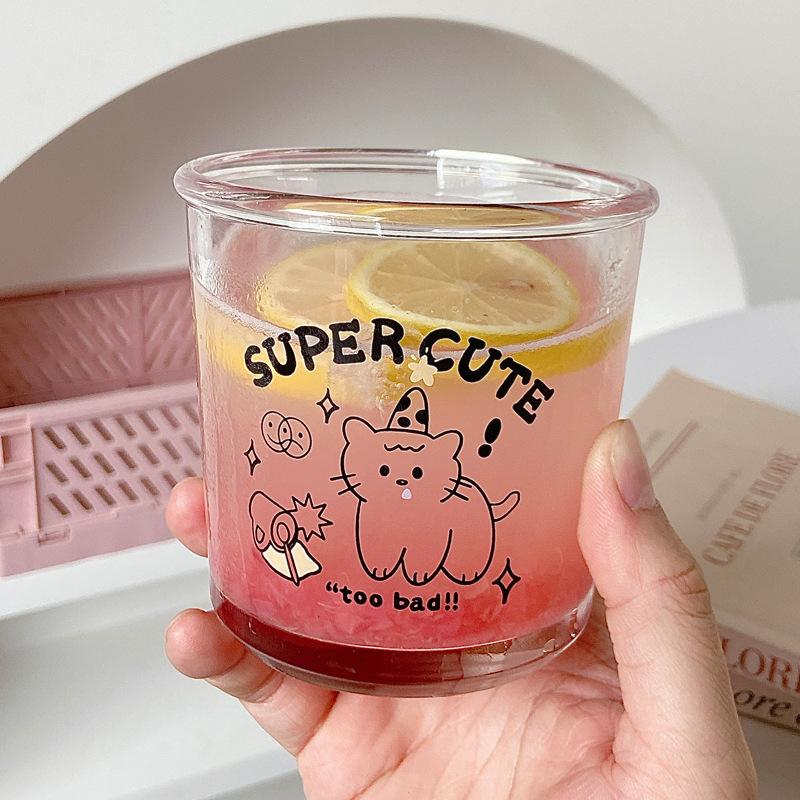 South Korea Cartoon Dessert Cup Glass Couple Coffee Cup Water Cup Glass Large Capacity Drinking Cup