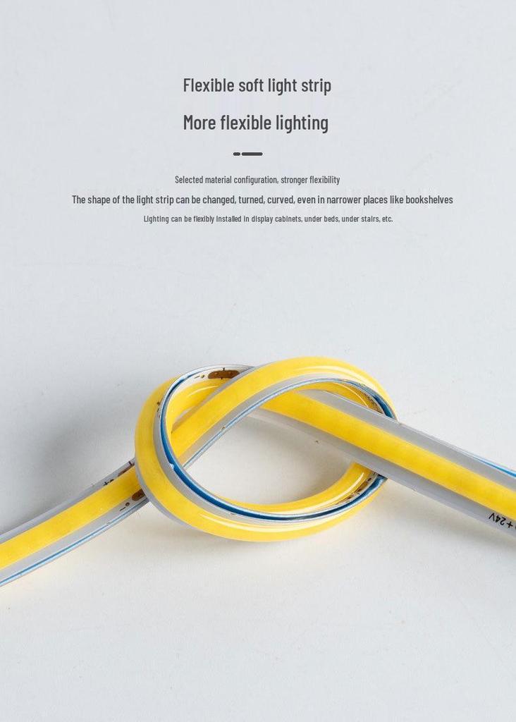 24V Low Voltage Self-Adhesive COB LED Strip Light for Living Room, Cabinet, and Recessed Card Slots