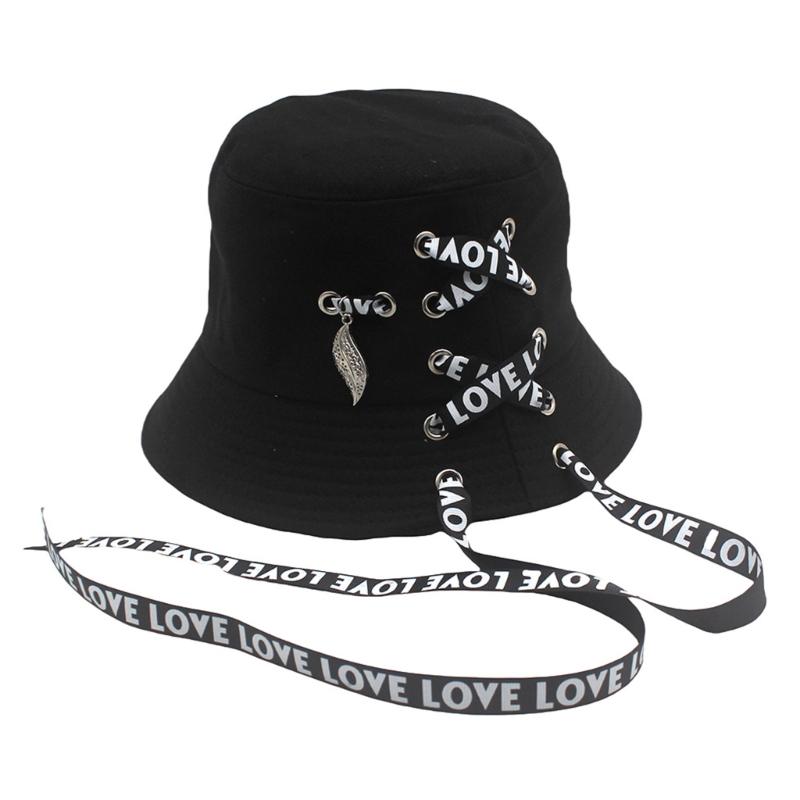 

Stylish Ribbon Detail Bucket Hat Breathable Cotton Adjustable Outdoor Summer Fisherman Hat for Men Women and Teens чорний