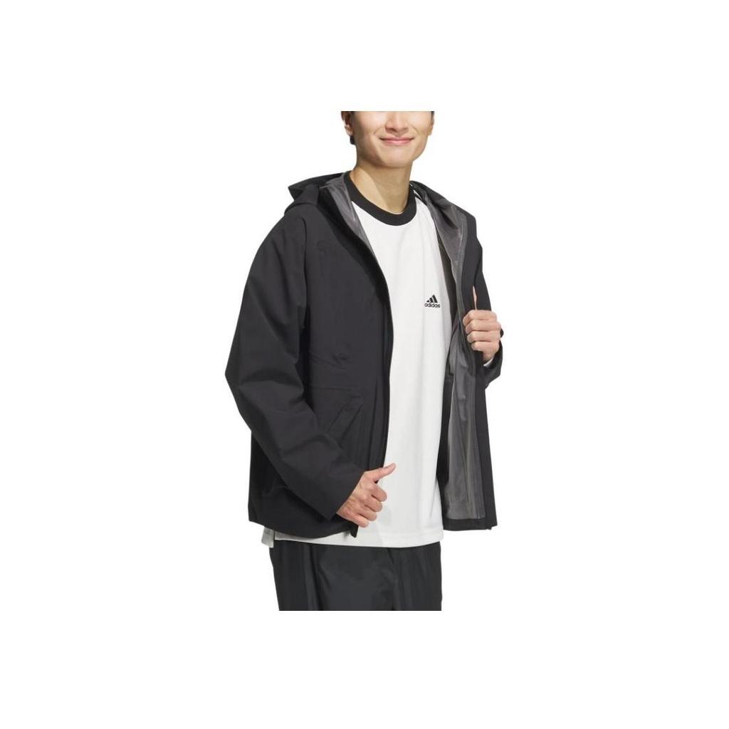 adidas Sportswear Tech Rain Loose Fit Water Repellent Windproof Hooded Full Zip Jacket Men Black JI8669