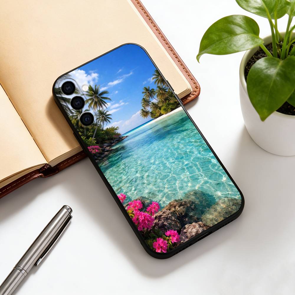 Sea Tropical Palm Trees Beach Phone Case Black Silicone Soft For Samsung Galaxy A73,A72,A71,A70,A53,A52,A51