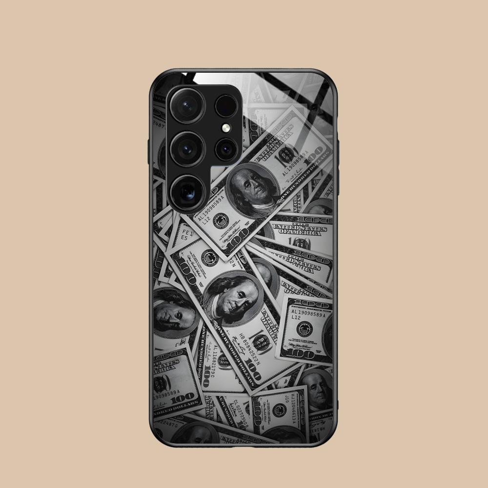 

USD Dollar Glass Mobile Phone Case for Samsung Galaxy S26 S25 S24 S23 S22 S21 S20 Note20 Plus FE Ultra Colorful Cover Galaxy S20+