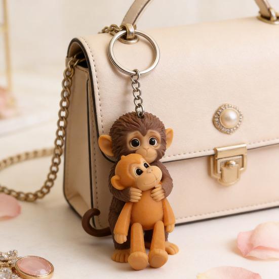 3D Monkey Keychain Cute Monkey Holding Plush Toy Keychain Decoration for Backpack Purse Bag Accessories