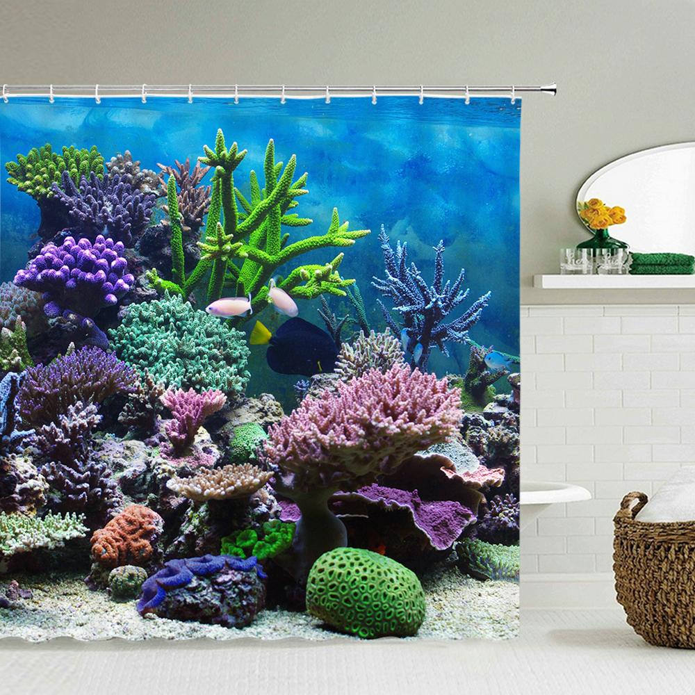 Cortina de Chuveiro para Banho de Golfinho Oceânico Desenho Animado, Tela Impermeável para Banheiro Cortina de Chuveiro para Banho de Animal Marinho Poliéster Alta Qualidade Cortina para Casa
