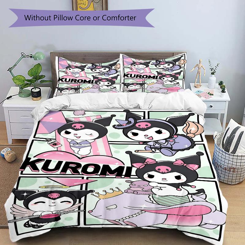 3pcs Kuromi's Magical Adventures Quilt Cover Set - Soft and Cozy Bedroom, Guest Room and Dorm Decorative Bedding 3-Piece Set 1 Quilt Cover + 2 Pi