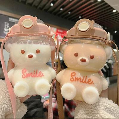 Bouteille d'eau de voyage Kawaii 1000/1400 ml, grande capacité, avec paille, idéale pour le sport ou l'extérieur