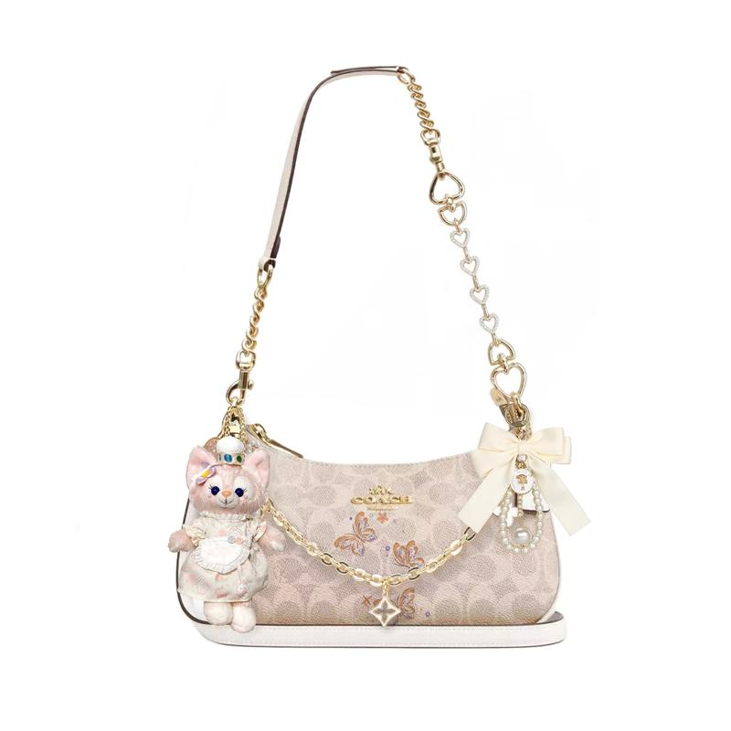 

COACH shoulder bag [Customized bag] Teri 24 classic presbyopic Logo zipper closure, pendant, scarf, bow, printing, extension Anruosu basic style білий
