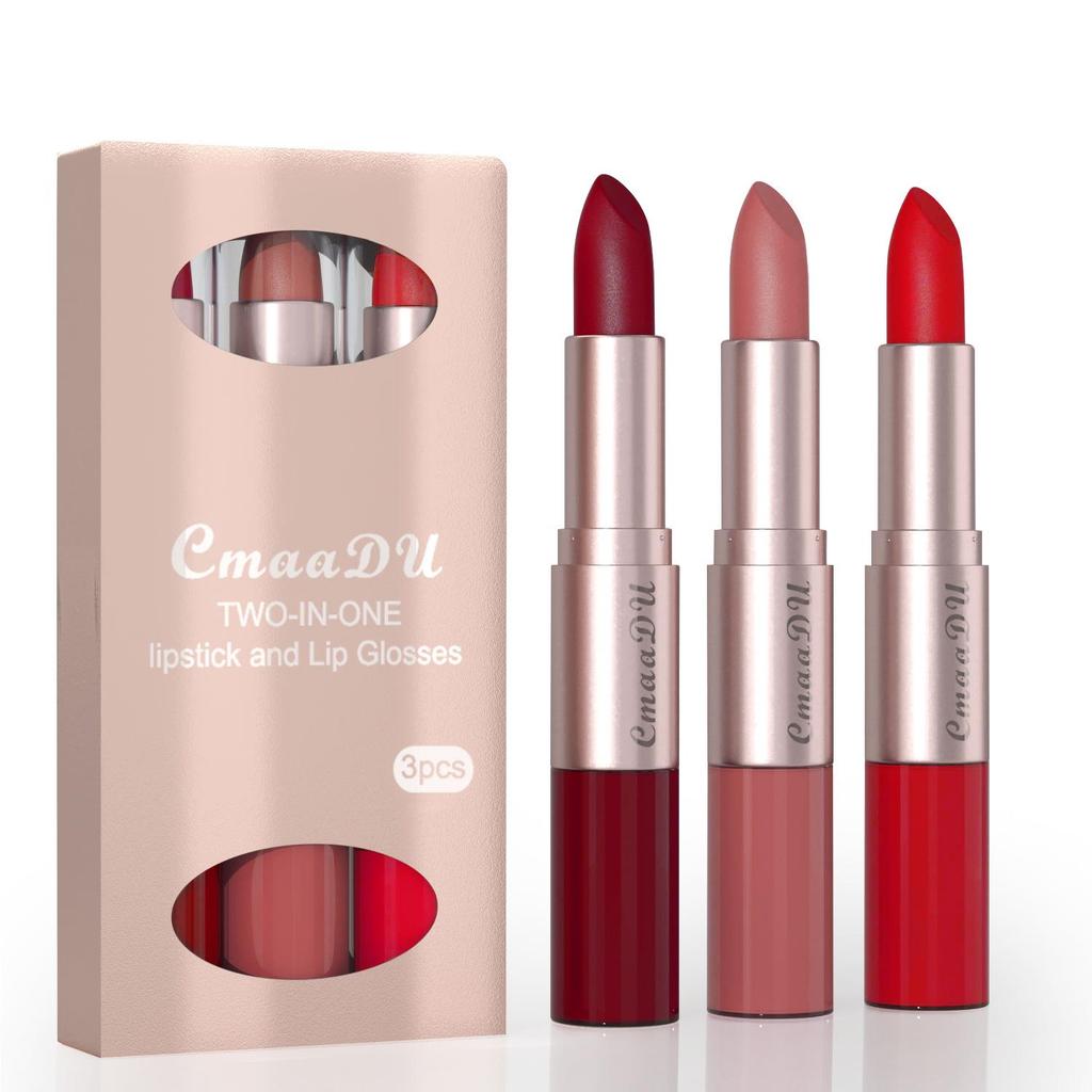 CmaaDu 3-teiliges 2-in-1 Lippenstift & Lipgloss Set - Nur für den Export