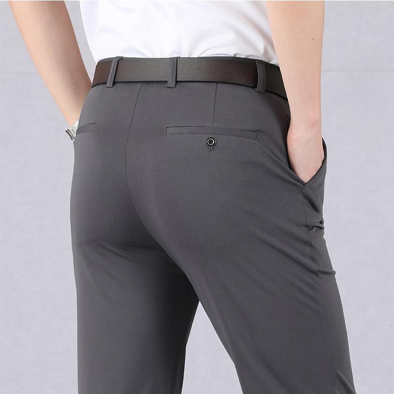 Fashion Solid-coloured Trousers Men's Summer Thin Section Business Casual Suit Trousers Loose Straight Large Size Elastic Trousers