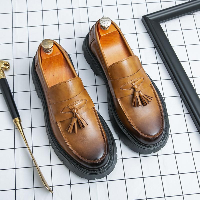 Fashion Spring New Men's Comfortable Tassel Big Toe Leather Shoes Fashion Brand Men's Pointed Toe Business Formal Le Fu Leather Shoes