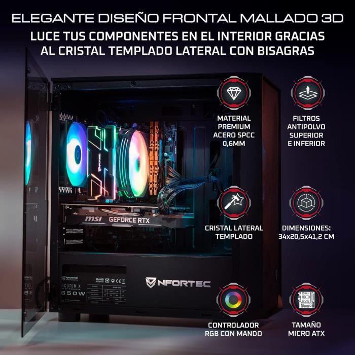 Boîtier PC Gaming - NFORTEC - DYS - Mini Tour MATX - 3 Ventilateurs ARGB 120mm - Noir