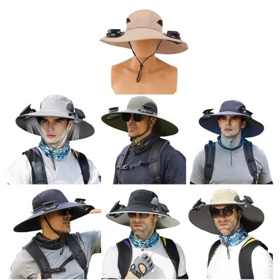 Outdoor Hat with Dual Power Supply Wide Brim Sun Hat with Built-in Solar Fan Fishing Hiking Gardening Hat