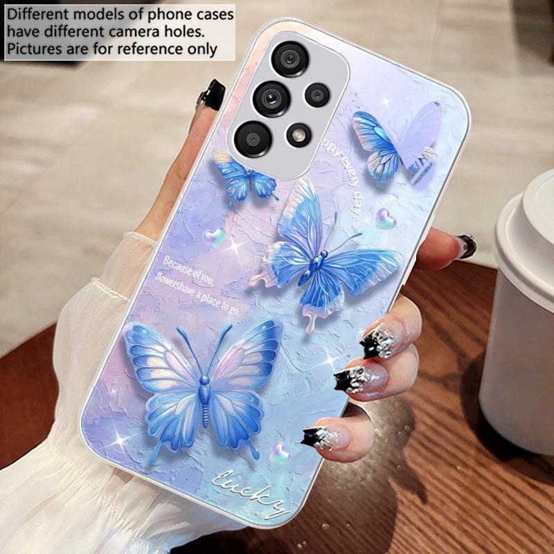 Gradient colored butterfly For Samsung Galaxy S10 4G S20 11E 30 S21 22 S24 Fe Pro S23 S25 Ultra 5G S9 Tempered Glass Phone Case