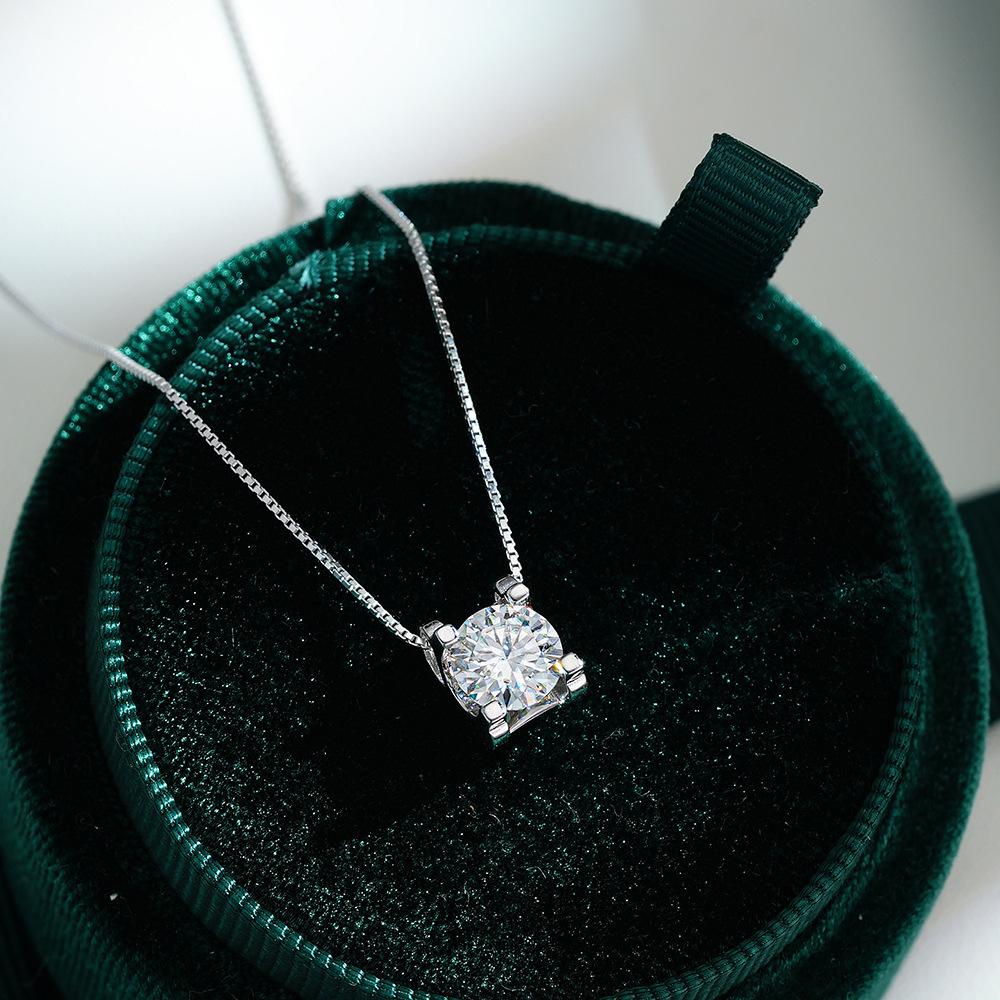 Moissanite Pendant Necklace for Women, Real 925 Silver Chain Solitaire Pendant Jewelry Gifts 1CT 2CT