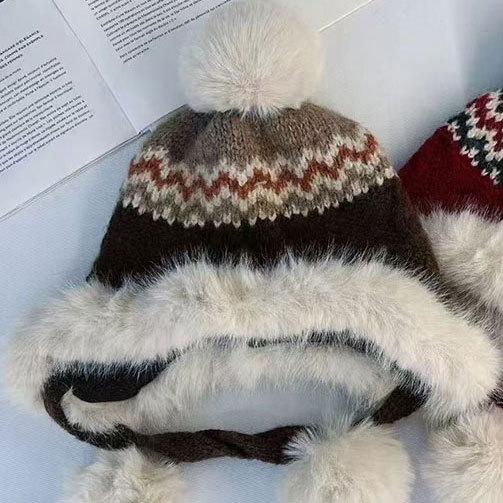 Women's hats Women's autumn and winter wool hats Knitted hats Cold hats Winter warm, piled, thickened ear protectors Cold resistance