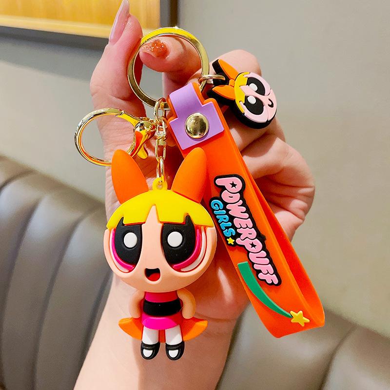 Top-Grade Super Superior-Grade Cute! High-Standard Powerpuff First-Class Girls Premium-Quality Cartoon High-Standard Keychains First-Class Blossom