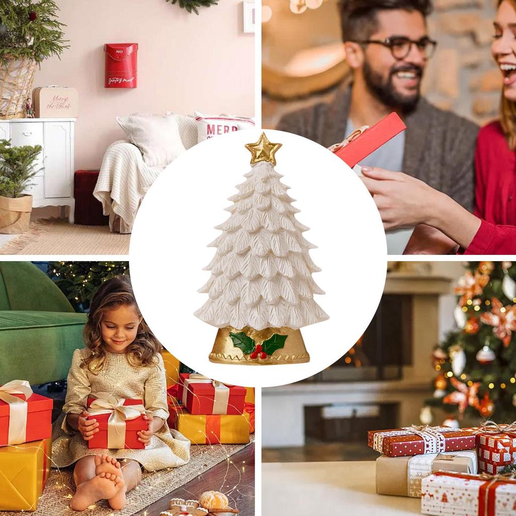 Luminous Christmas Tree Ornaments 8.5cm Resin Small Christmas Tree Figurines Home Decor With LED Light Christmas Decorations