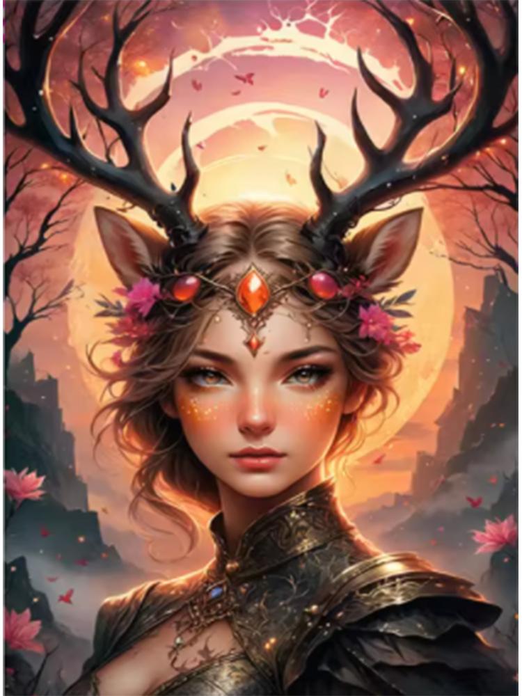 5D Deer Elf Girl Fairy Dust Diamond Painting Kit Full quare Diamond Embroidery Cross Stitch Diamond Art Crystal Home Decoration
