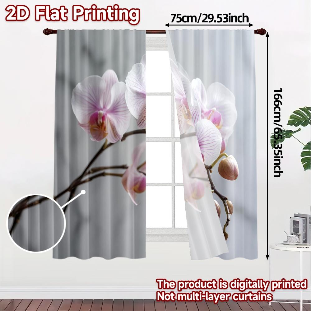 2 Stück 2D-Flachdruck-Vorhänge (Ohne Stange) Orchideen-Eleganz Beliebte Moderne Vorhänge 100% Polyester Vorhänge Geschenke