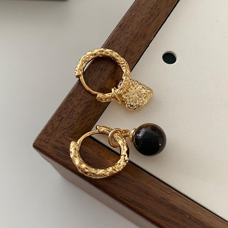 Autumn And Winter Merad Tiger'S Eye Stone Ear Buckle Love Asymmetrical Earrings Temperament Niche Retro High-End Earrings Earrings