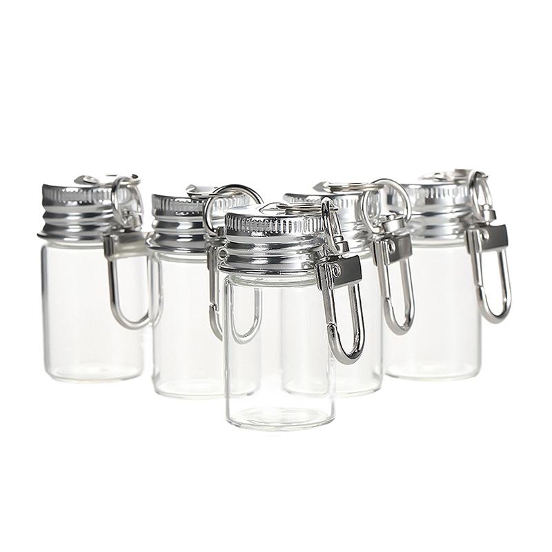 7/10Ml Storage Bottle With Love Keychain Transparent Glass Bottles Aluminium Cap Empty Jars Liquid Containers Dispenser Decor