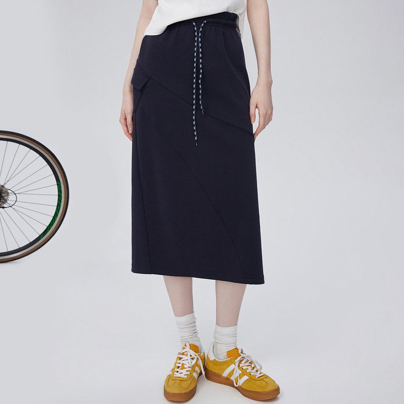 Coolhut Elastic Drawstring Large Pocket Slit 2026 Spring Straight Mid-Length Skirt