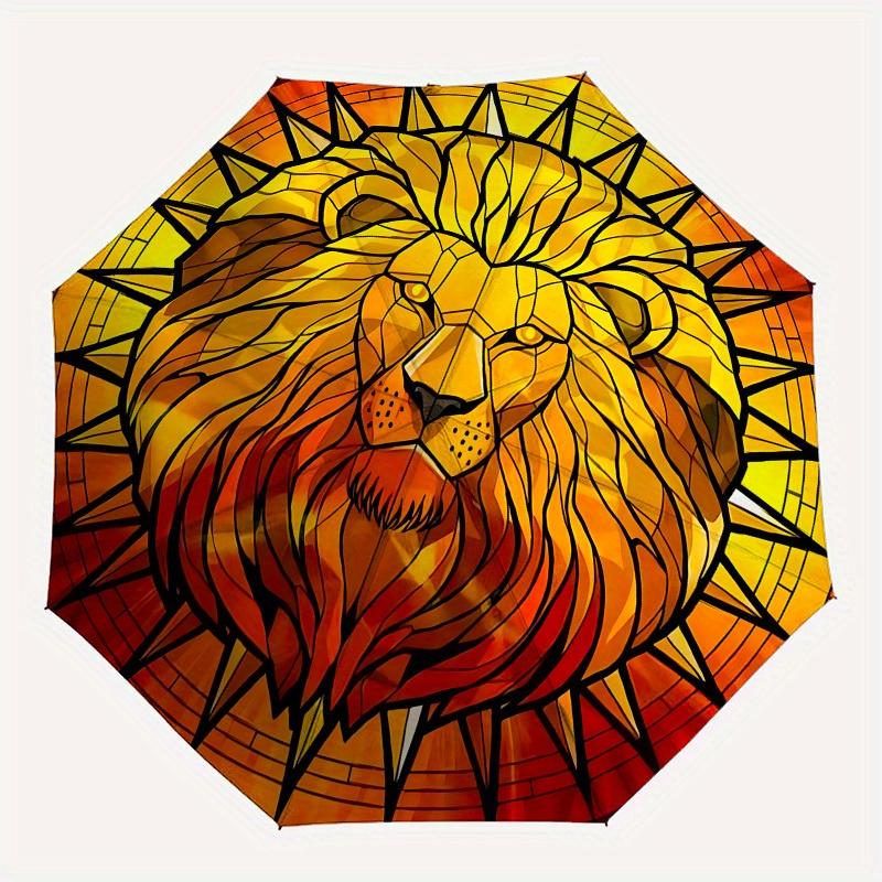 1pc Lion Stained Glass ArtworkUmbrella with Plastic Handle,Suitable for All Seasons Home Travel Outdoor UmbrellaB1572