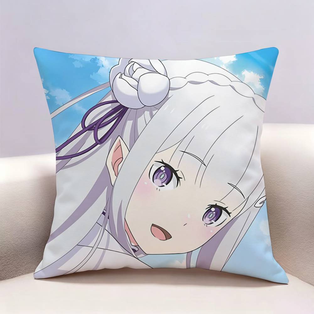 Anime Re ZZero Emilia Doublesided Print Pillow Case Pattern Printed Pillowcase For Living Room Sofa Cushion Cover