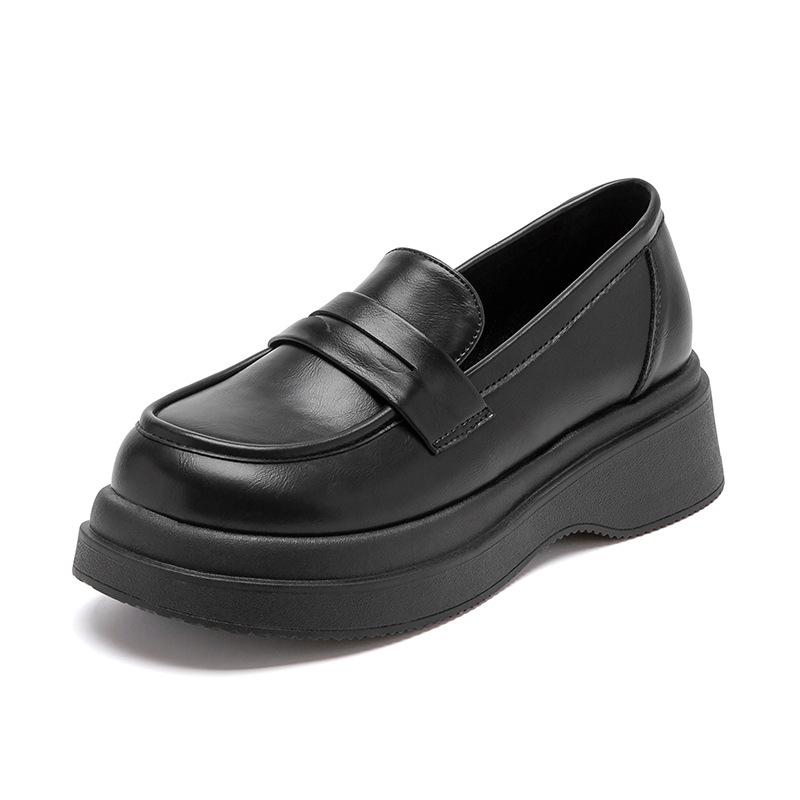 Augu Shiden Black Winter New Thick-soled Retro Matte Small Leather Shoes Velvet Jk Single Shoes
