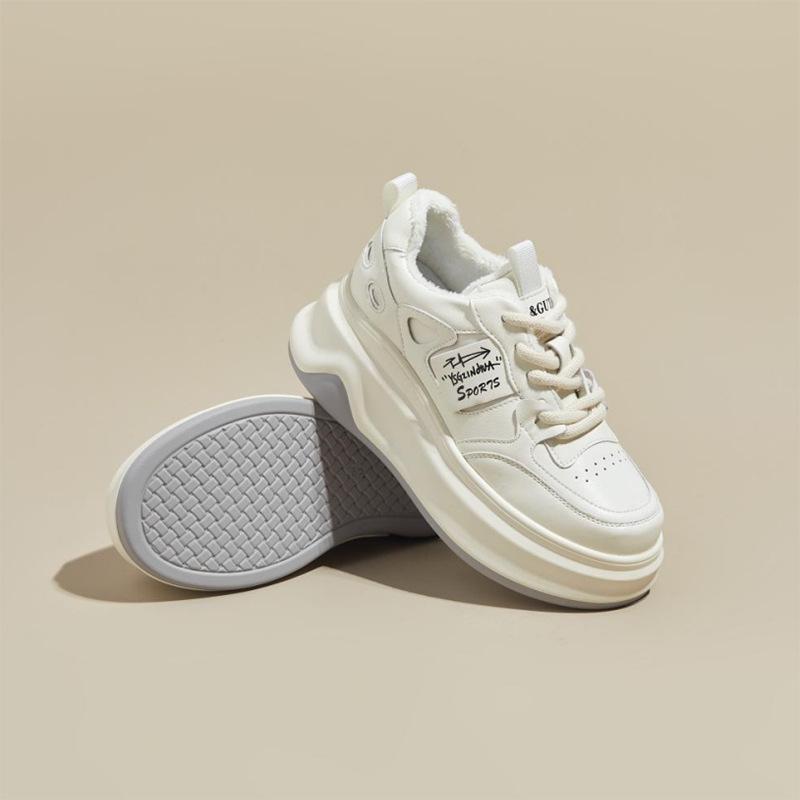 Platform women's shoes spring new fashion sports casual dad shoes women's versatile height increase leather white shoes