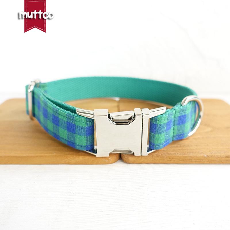 Mottoc Blue-Green Plaid Dog Collar - UDC-073 Medium зеленый плед/синий