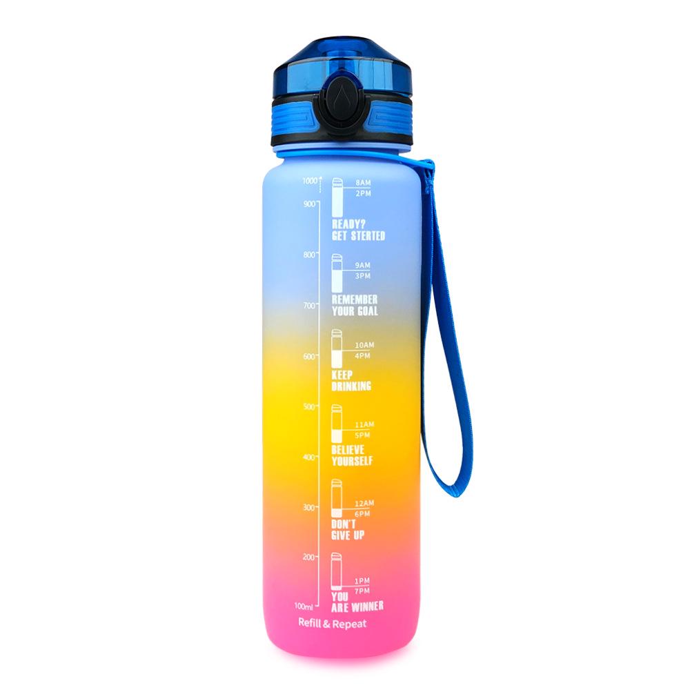 Gradient Tritan Sport Water Bottle - 1L Food-Grade Plastic Fitness Kettle