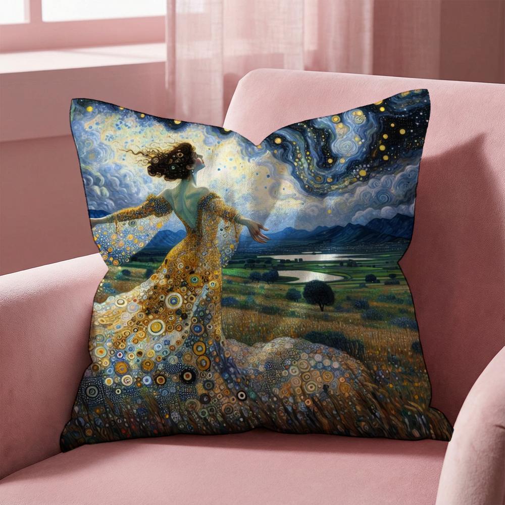 G-Gustav K-Klimt Oil Painting Cushion Cover Multi-Scene Pillow Cover for Home & Car - Reversible, Soft & Durable for Daily Use